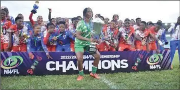  ?? ?? Delta Queens FC celebrate after being crow ned champions of the Nigeria Women's Profession­al Football League last year. A major crisis seems to be brewing in the team