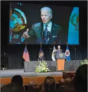  ?? JACQUELYN MARTIN / AP ?? President Joe Biden speaks at the memorial service for former Vice President Walter Mondale Sunday at the University of Minnesota in Minneapoli­s.