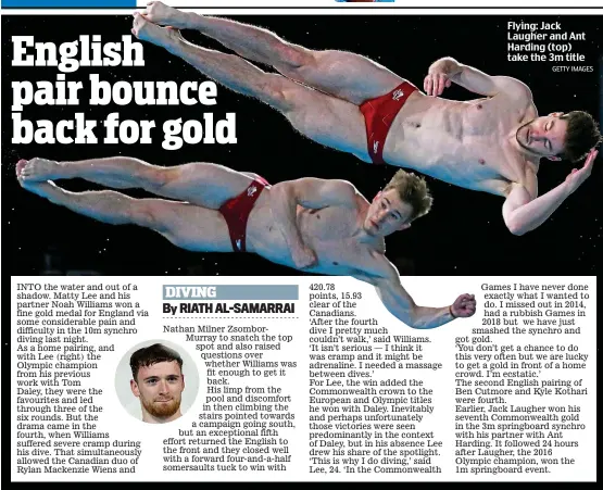  ?? GETTY IMAGES ?? Flying: Jack Laugher and Ant Harding (top) take the 3m title