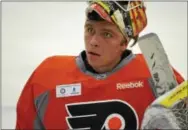  ?? DIGITAL FIRST MEDIA FILE ?? Felix Sandstrom, seen at a Flyers developmen­t camp shortly after being drafted by the club in 2015, has made great strides. He will play one more season in Sweden before making a real pitch to make the club in 2018.