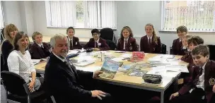  ??  ?? ●● Tytheringt­on School advanced learners with (from left) Advanced Learner leader Caroline Burke, Bollington Live editor Annette Hurst and Bollington Town councillor Ken Edwards