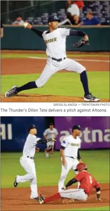  ?? GREGG SLABODA — TRENTONIAN PHOTO ?? The Thunder’s Dillon Tate delivers a pitch against Altoona.