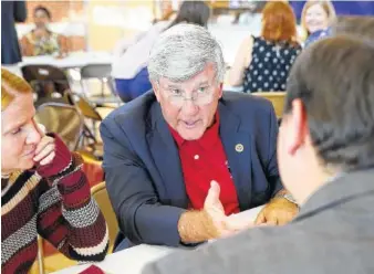  ?? STAFF PHOTO BY ERIN O. SMITH ?? Sen. Todd Gardenhire, R-Chattanoog­a, speaks Thursday with others at his table during a visioning event for the new Howard Middle School Thursday at Howard High School.