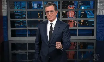  ?? Photograph: YouTube ?? Stephen Colbert said the judge’s lifting of the mask mandate was ‘great news for anyone who ever rode public transport and said “this is way too sanitary”.’