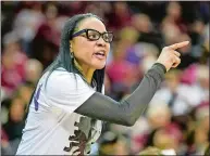  ?? SEAN RAYFORD/AP PHOTO ?? In this Jan. 21 file photo, South Carolina head coach Dawn Staley talks with an official during a game in Columbia, S.C.