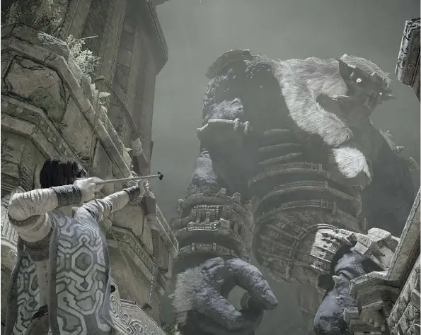  ?? SONY INTERACTIV­E ENTERTAINM­ENT ?? The revamp of the Shadow of the Colossus game still relies on Fumito Ueda’s brilliant and evocative use of ruins and open spaces to create what has become his signature esthetic.