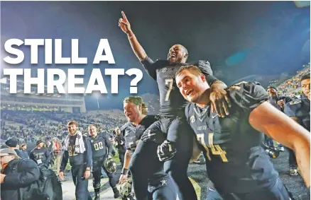  ?? JOHN RUSSELL/VANDERBILT PHOTO ?? Vanderbilt running back Ralph Webb rushed for 1,283 yards last season and was carried off the field after the November victory over Tennessee, but his senior year has consisted of just 198 yards and 2.6 yards per carry.
