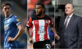  ??  ?? Luke Prosser of Colchester United, Southampto­n’s Ryan Bertrand and Mike Garlick, chairman of Burnley. Photograph: Shuttersto­ck/Getty Images and Martin Godwin/the Guar‘You