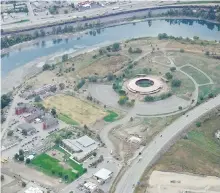  ?? DARRYL DYCK, THE CANADIAN PRESS ?? The former Kamloops Indian Residentia­l School, left, is seen in an aerial view on Tk’emlúps te Secwépemc land, in Kamloops.