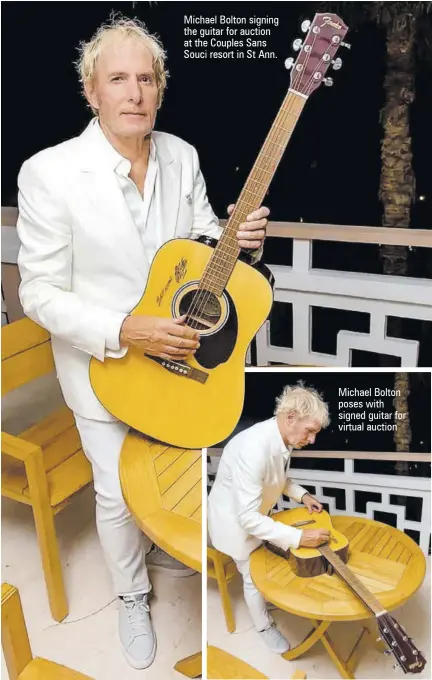  ?? ?? Michael Bolton signing the guitar for auction at the Couples Sans Souci resort in St Ann.
Michael Bolton poses with signed guitar for virtual auction