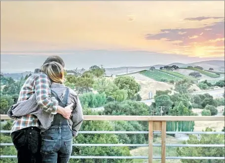  ?? Paul Boorstin Paul Boorstin ?? THE PATIO of the refurbishe­d Skyview Los Alamos in Santa Barbara wine country features a sprawling view of the Santa Ynez Valley.