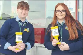  ?? (Pic: John Ahern) ?? RIGHT - GREAT EFFORT BY COLÁISTE PUPILS: Coláiste an Chraoibhín, Fermoy pupils, Michael O’Meara (Fermoy) and Ava McAuliffe (Kilworth) who assisted with the Daffodil Day collection in Fermoy.