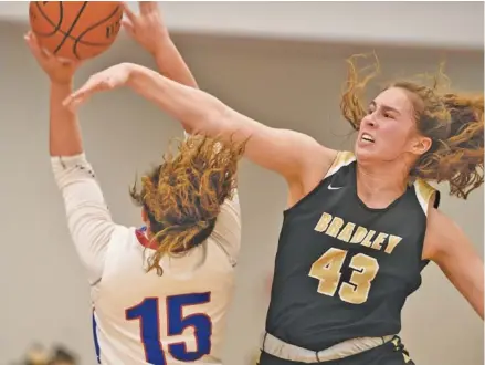  ?? STAFF FILE PHOTO BY ROBIN RUDD ?? Bradley Central senior Anna Muhonen (43) has been a steady force inside the paint for the first-ranked Bearettes. Muhonen has signed to play college basketball at Lee University.