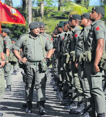  ?? Photo: RFMF Media Cell ?? The Commanding Officer of the Third Battalion Fiji Infantry Regiment, Lieutenant Colonel Aseri Rokoura, reviewing the 3FIR parade at the RFMR Drill Square at the Queen Elizabeth Barracks (QEB), Nabua.