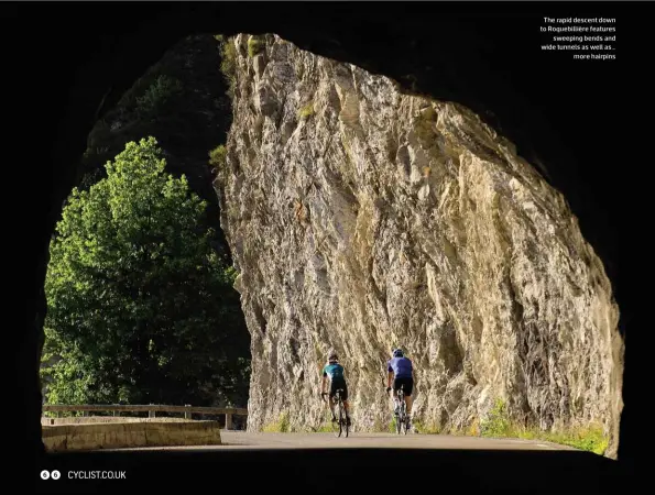  ??  ?? The rapid descent down to Roquebilli­ère features sweeping bends and wide tunnels as well as… more hairpins