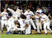  ?? AP PHOTO BY NATI HARNIK ?? Florida players celebrate after defeating LSU in Game 2 to win the NCAA College World Series baseball finals in Omaha, Neb., Tuesday.