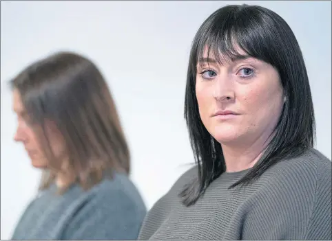  ?? Picture Jane Barlow ?? Kimberly Darroch, right, whose daughter Millie died at the QEUH in 2017, and Louise Slorance, whose husband Andrew died there last year, attend a joint press conference on Wednesday, to accuse leadership at Queen Elizabeth University Hospital of overseeing a culture of cover-up