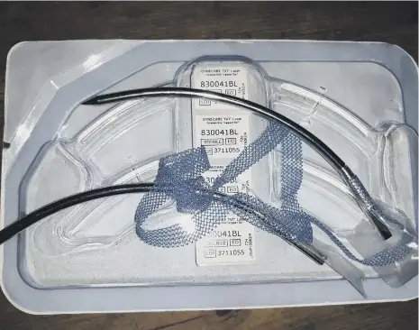  ??  ?? A photo of the pelvic mesh kit shared by Kath Sansom, founder of the campaign group Sling The Mesh. Photo: PA.