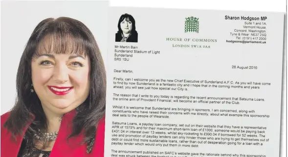  ??  ?? Washington and Sunderland West MP Sharon Hodgson, above; and her letter to Sunderland AFC chairman Martin Bain.