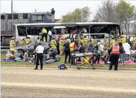  ?? JOHN FITZHUGH / SUN HERALD ?? The Bastrop Senior Center tour was less than a mile from their intended destinatio­n in Biloxi, Miss., when the bus was struck by a train. Two months ago, a train hit a tractortra­iler that became stuck at the same rail crossing.