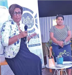  ?? Photo: Lavenia Vuadreu ?? WiM Fiji Co-founder Makereta Komai (right) with the former journalist and gender, social inclusion and communicat­ions specialist, Ana Laqeretabu­a, during the panel discussion at the Greenhouse studio in Suva.