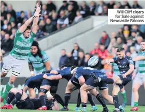  ??  ?? Will Cliff clears for Sale against Newcastle Falcons