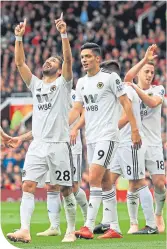  ??  ?? Joao Moutinho celebrates Wolves’ goal