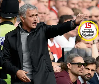  ?? — AFP ?? Jose Mourinho was in defiant mood when quizzed about his future ahead of Friday’s FA Cup tie with Derby. Points gap between united and Guardiola’s City is a bitter pill to swallow for Mourinho