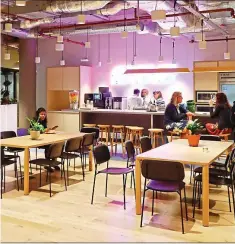  ??  ?? Facing the future: main, a break-out zone at WeWork in the One Poultry building. Below, Emily Sheffield, Ken Olisa and Annette King