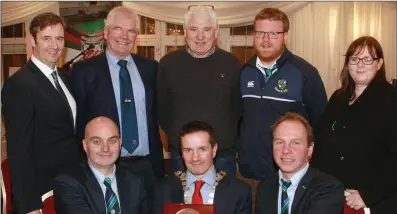  ??  ?? Front: Gorey RFC president Niall Slattery, council cathaoirla­ch Cllr John Hegarty and club chairman Brian Willoughby. Back: Minister Michael D’Arcy, Cllr Pip Breen, John Breen, Jonny Reynolds and Trish Sullivan.