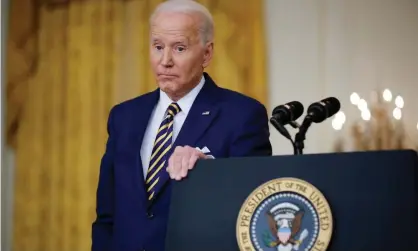  ?? Photograph: Chip Somodevill­a/Getty Images ?? President Joe Biden at a White House podium during an extended press conference on Wednesday.