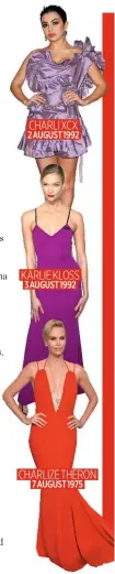  ??  ?? CHARLI XCX 2 AUGUST 1992 KARLIE KLOSS 3 AUGUST 1992 CHARLIZE THERON 7 AUGUST 1975