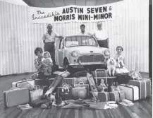  ??  ?? 0 A demonstrat­ion of what the new Morris-mini-minor, launched on this day in 1959, could supposedly hold