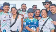  ?? Picture: FIJIAN DRUA ?? Isaiah Armstrong-Ravula with family members after the Drua game against the Blues.