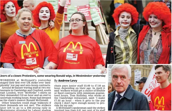  ??  ?? Jeers of a clown: Protesters, some wearing Ronald wigs, in Westminste­r yesterday