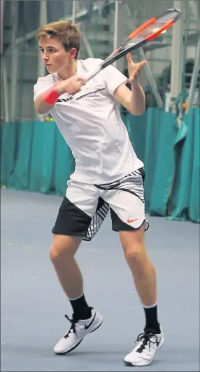  ??  ?? CAUSING A RACKET: Aidan McHugh, the 16-year-old from Bearsden, beat Scott Clayton 7-5 6-3 at Scotstoun in his first senior event – the AEGON Pro Series