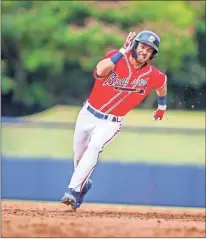  ?? Steven Eckhoff ?? Rome’s Drew Campbell hustles toward third base on a two-run triple during the second inning of Thursday’s game vs. Asheville at AdventHeal­th Stadium.