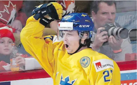  ?? —THECANADIA­NPRESS ?? Jonathan Dahlen, shown playing for Sweden in the world junior championsh­ip, opted to play the season in his home country instead of with the Canucks’ AHL affiliate in Utica, N.Y.