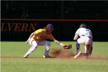  ?? The Sentinel-Record/James Leigh ?? ■ Fountain Lake shortstop Abe Rose misses the tag on Star City’s Max Reese during Saturday’s 4A-South Regional consolatio­n final at Malvern.