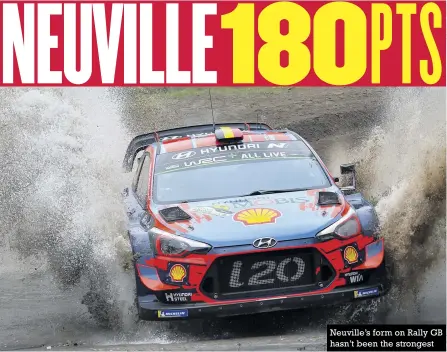  ??  ?? Neuville’s form on Rally GB hasn’t been the strongest NEUVILLE18­0PTS