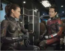  ?? DISNEY — MARVEL STUDIOS VIA AP ?? This image released by Marvel Studios shows Evangeline Lilly, left, and Paul Rudd in a scene from “Ant-Man and the Wasp.”