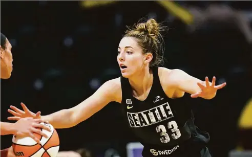  ?? Elaine Thompson / Associated Press ?? Former UConn star Katie Lou Samuelson, shown here with the Storm, will play for the Sparks this season.