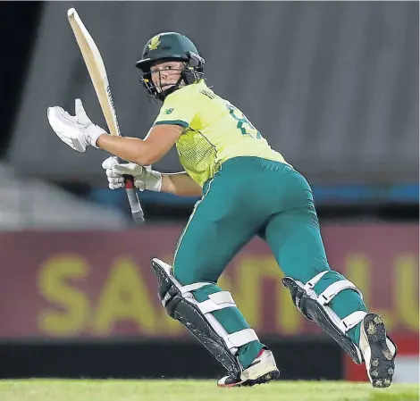  ?? Picture: MATTHEW LEWIS-IDI/IDI VIA GETTY IMAGES ?? HOLDING THE FORT: SA’s Dané van Niekerk hits the ball towards the boundary during the ICC Women’s World T20 2018 match against Bangladesh at the Darren Sammy Cricket Ground on Monday in Gros Islet, Saint Lucia