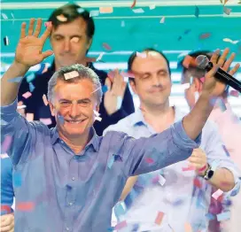  ?? FOTO ?? Los aliados de Mauricio Macri, presidente de Argentina, terminaron victorioso­s en las legislativ­as de ese país.