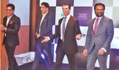  ?? PHOTO: SANJAY K SHARMA ?? ( Fromleft) Pankaj Bansal, director, M3M; Basant Bansal, chairman, M3M; Donald Trump Jr and Kalpesh Mehta, founder, Tribeca, at a meeting in NewDelhi on Tuesday