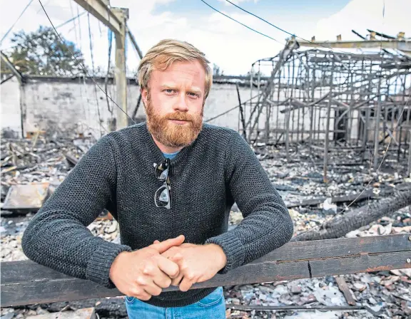  ?? Picture: Steve Brown. ?? Fife Zoo co-owner Michael Knight inside the building which was destroyed by fire on Sunday afternoon.