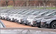  ??  ?? Electric cars are parked Feb. 25 at the Volkswagen factory in Zwickau, Germany. Volkswagen tripled sales of batteryonl­y cars last year as its new electric compact ID.3 came on the market ahead of tough new limits on auto emissions. [JENS MEYER/ASSOCIATED PRESS FILE PHOTO]