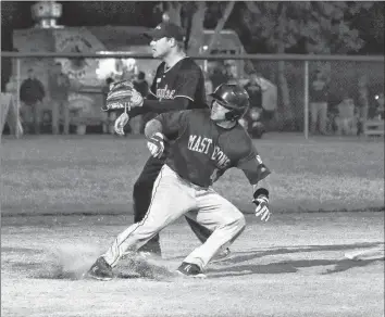  ?? CAROLE MORRIS-UNDERHILL ?? Jonah Wright, of the East Hants Mastodons, slams on the brakes once reaching second base during the host team’s game against the Summerside Eagles Aug. 31.