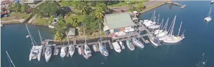  ??  ?? An aerial view of the Savusavu Copra Shed Marina, Savusavu Town, Vanua Levu