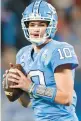  ?? JACOB KUPFERMAN/AP ?? North Carolina quarterbac­k Drake Maye is being mentioned as a Heisman Trophy candidate this season.